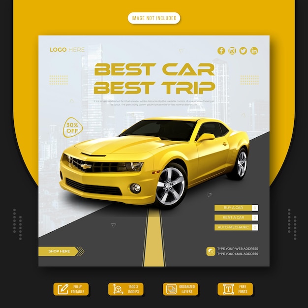 Vector car rental promotion instagram social media post or banner template