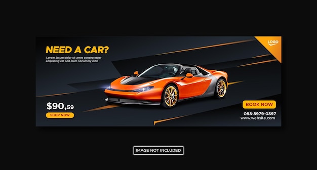 Modello di banner di copertina di facebook per la promozione del noleggio auto sui social media