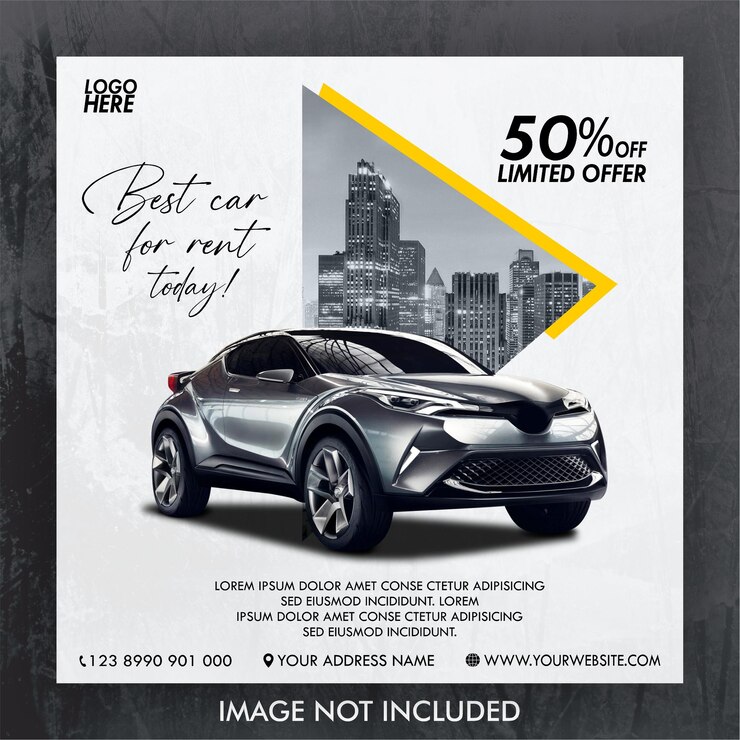 Vector car rental promotion social media instagram post banner template  car special offer discount 50 off