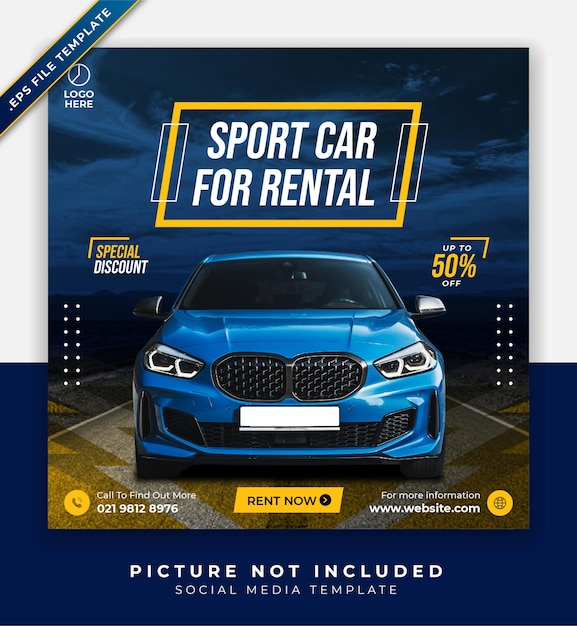 Vector car rental and sale banner or social media post design template