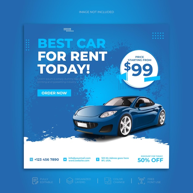 Vector car rental sell promotion social media post web banner template background design