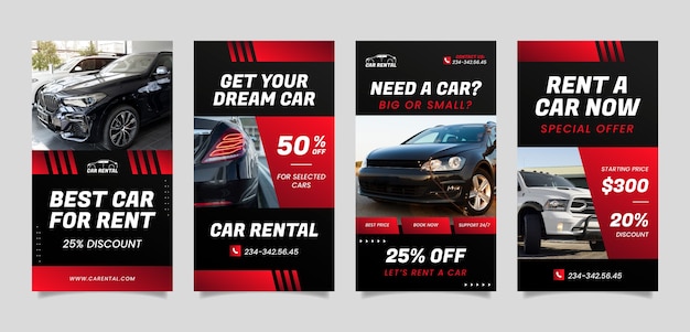 Vector car rental service instagram stories template