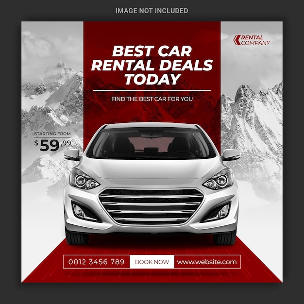 Vector car rental service social media design instagram post or square web banner advertising template