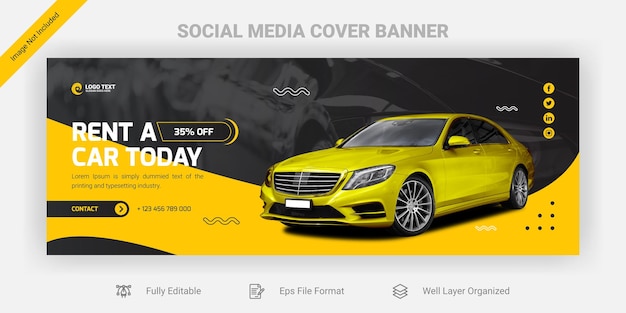 Vector car rental social media facebook cover banner design template