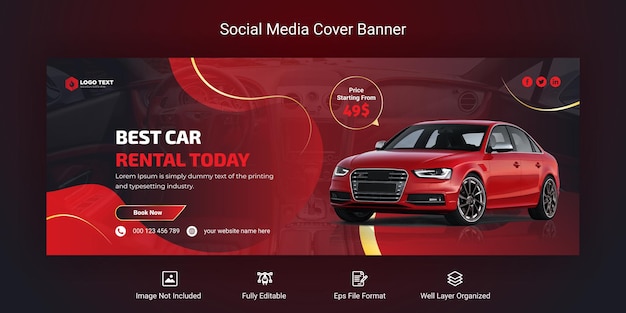 Vector car rental social media facebook cover banner template