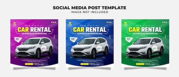 Vector car for rental social media post flyer and banner templates