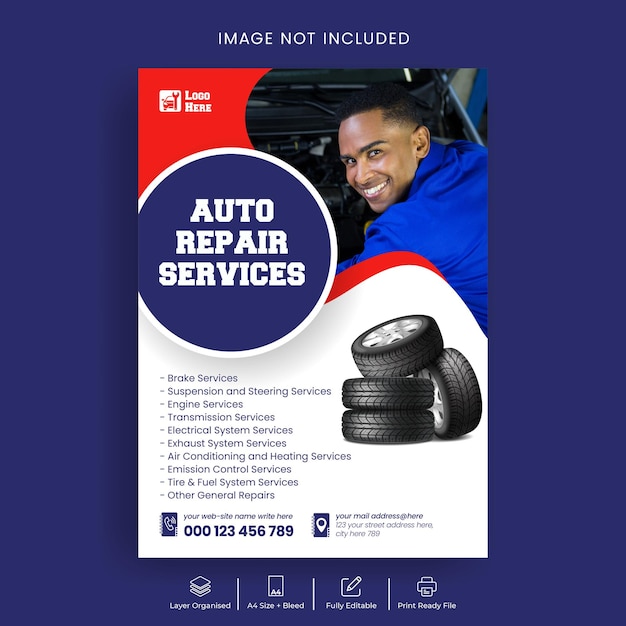 Car repair auto mechanic shop print flyer or poster template design