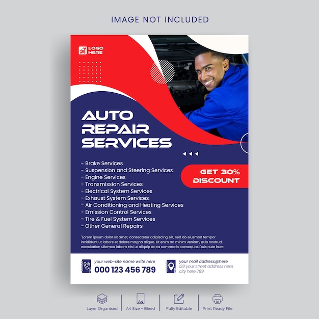 Car repair auto mechanic shop print flyer or poster template design