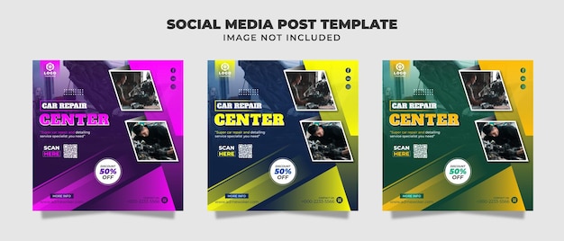 Car repair center social media instagram post flyer and banner template