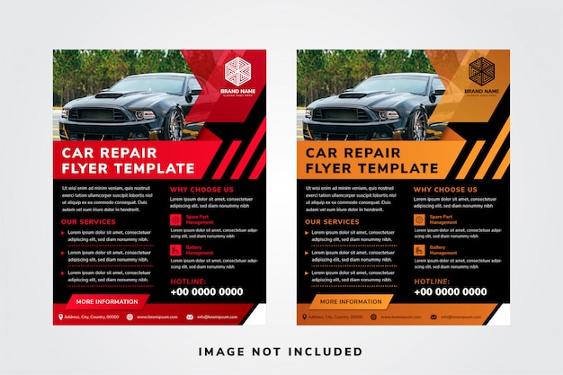 Car repair flyer template designs with space for photo collage on top.