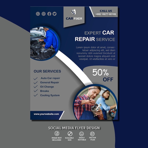 Vector car repair flyer template