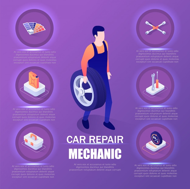 Car repair mechanic infographic isometric banner