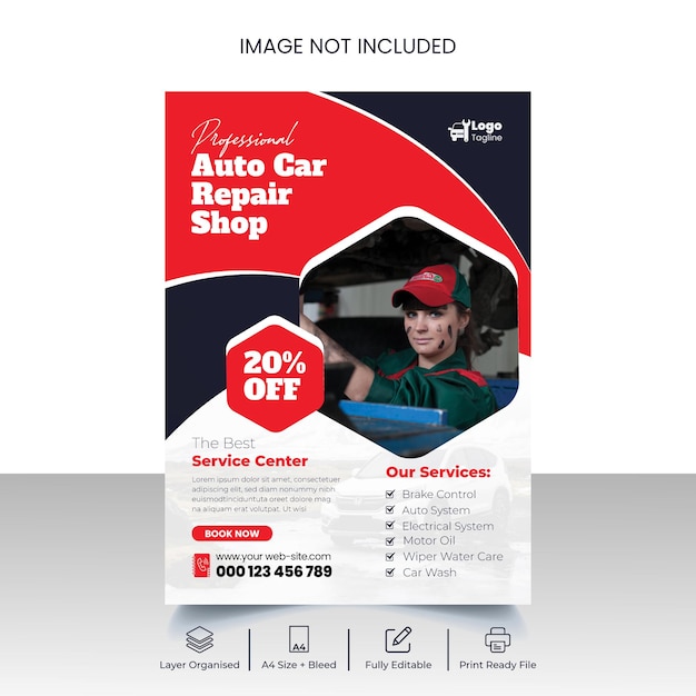 Vector car repair and mechanic shop flyer template