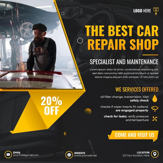 Vector car repair modern social media post design