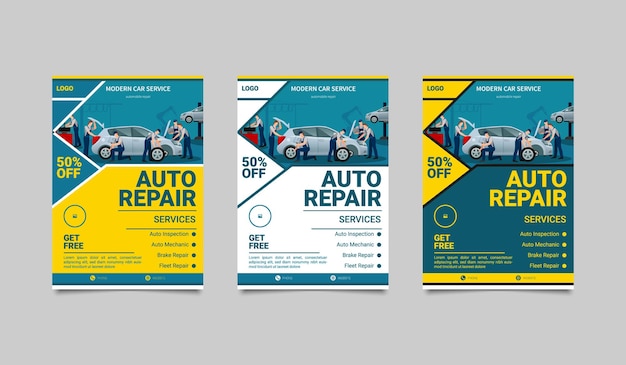 Design del volantino del servizio di riparazione auto.