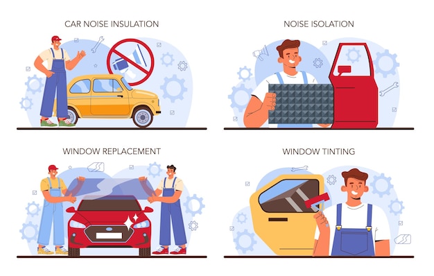 Car repair service set automobile sound insulation and window instalation