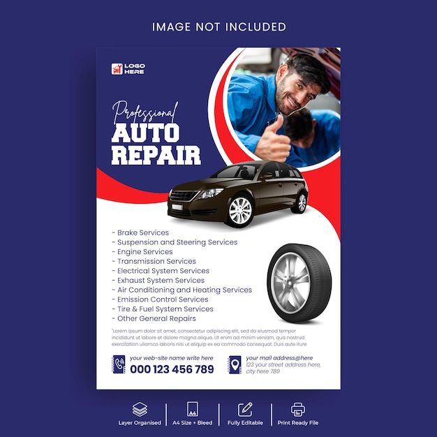 Vector car repair service shop print flyer or poster template design