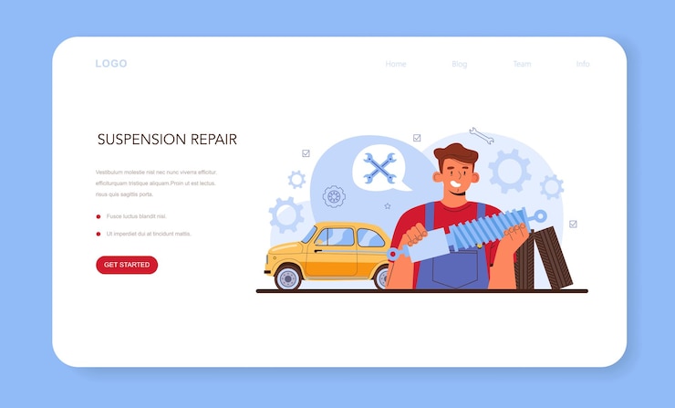 Vector car repair service web banner or landing page automobile components