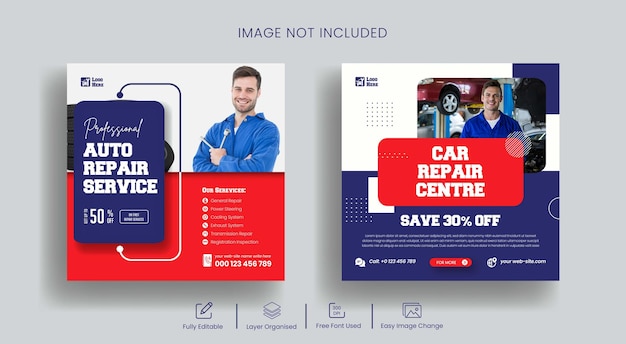 Car repair shop services Instagram post banner and social media or web banner template design