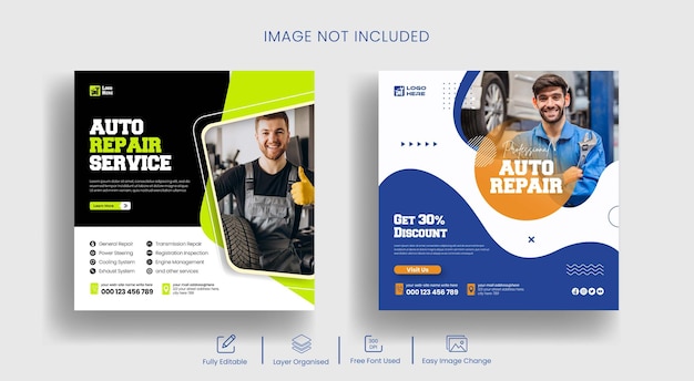 Car repair shop services social media banner and Instagram post template design