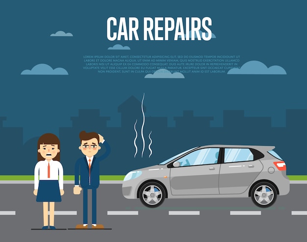 Vector car repairs concept with people