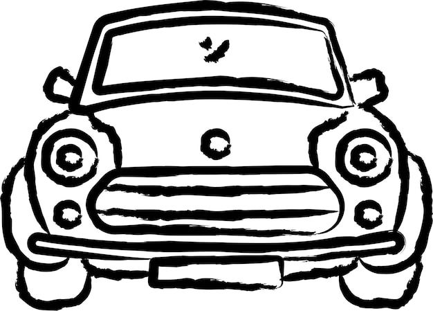 Вектор Ретро-фронтовый вид автомобиля, векторная иллюстрация, нарисованная вручную