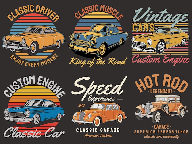 Vector car retro vintaget shirt design bundle