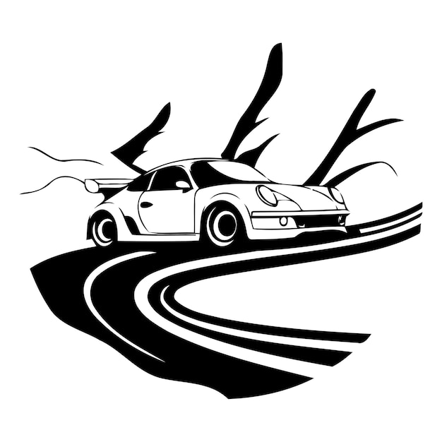 Car on the road in the mountains Vector illustration in a flat style