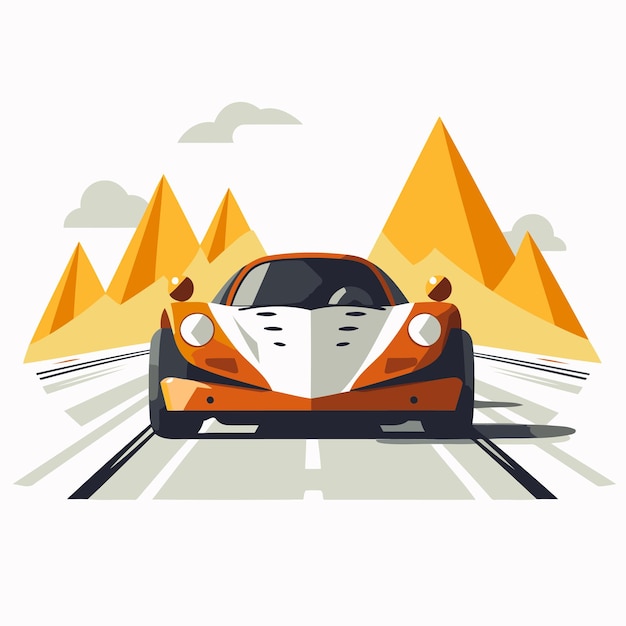 Car on the road in the mountains vector illustration flat style