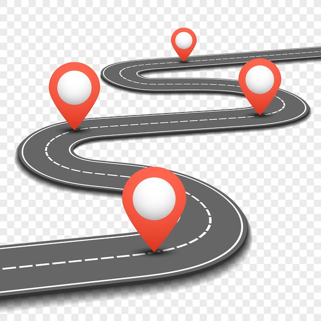 Car road, street, highway business roadmap infographics design. way and direction plan with red pins
