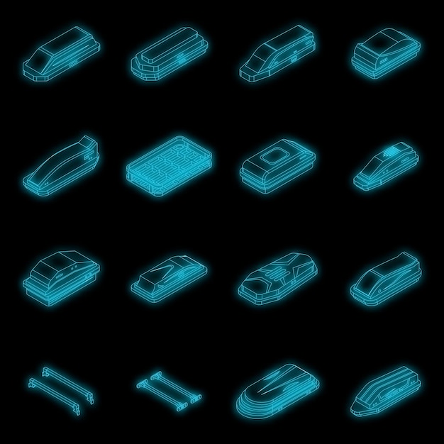 Car roof box icons set vector neon