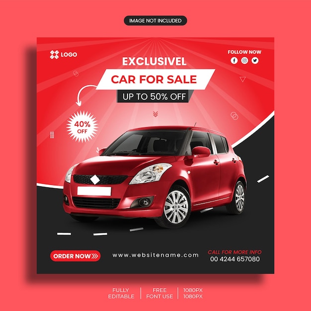 Modello di post sui social media per la promozione del marchio di vendita di auto