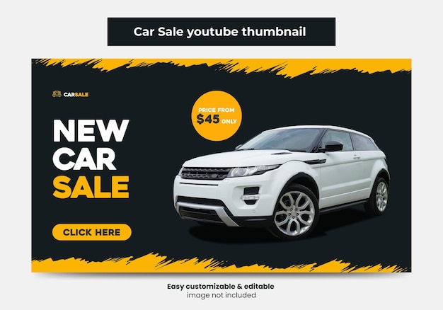 Vector car sale promotion youtube thumbnail design and web banner car rental service video thumbnail