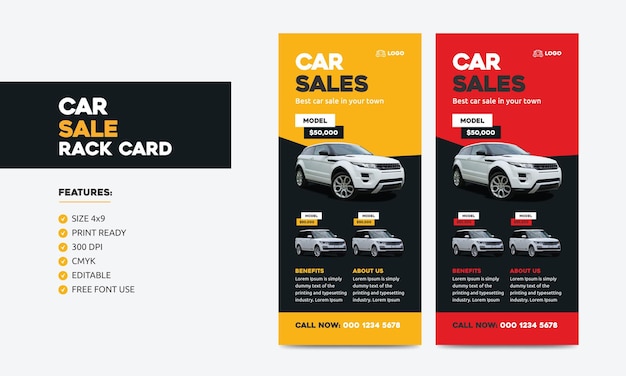 Vector car sale rack card or dl flyer template car rental rack card