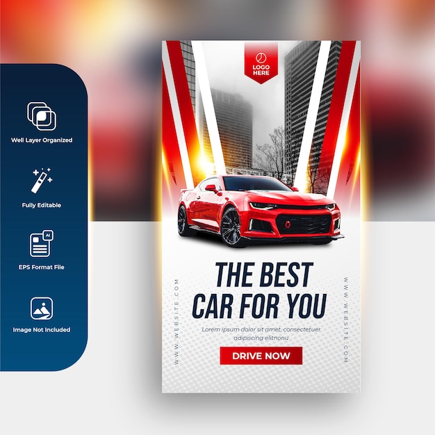 Vector car sale and rent instagram stories poster social media template