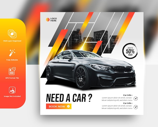 Vector car sale and rent poster social media promotion template