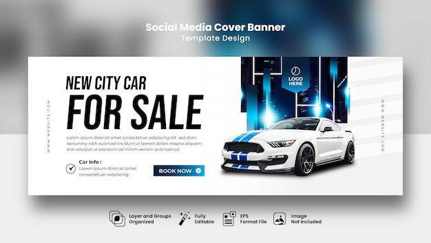 Modello di banner web di copertina di facebook per la promozione di vendita e noleggio auto