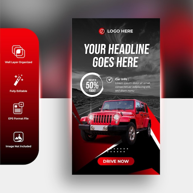 Vector car sale and rent stories instagram poster social media template design