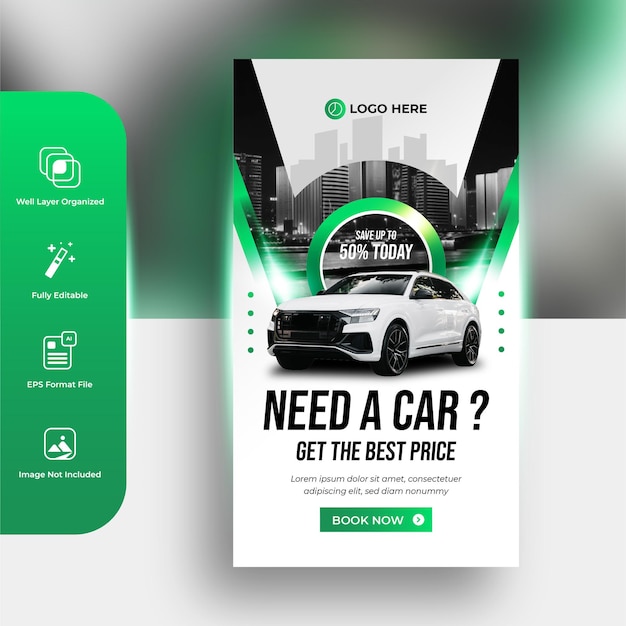 Vector car sale and rent stories poster social media template design