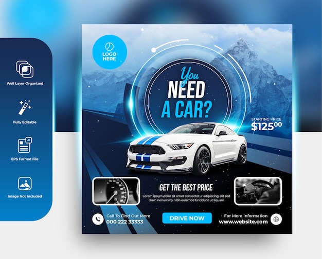 Vector car sale or rental promotion instagram poster social media template