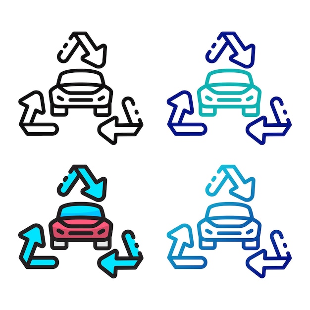 Design dell'icona riutilizzabile per rottami di auto in quattro varianti di colore