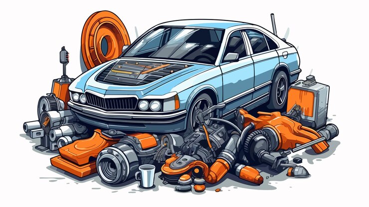 Vector car service autoparts concept cartoon vector illustratie