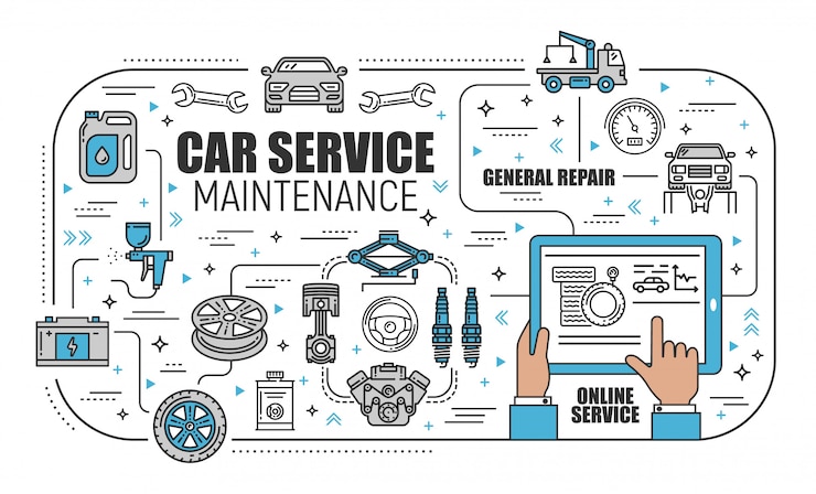 Vector car service center, online mechanic maintenance