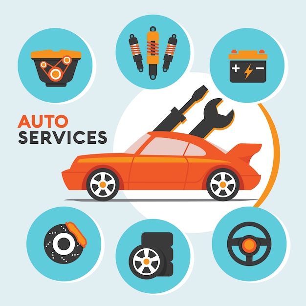 Car service en onderhoud met reserve-icoon en info-graphics