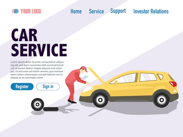 Vettore modelli di pagina web design piatto di servizio auto