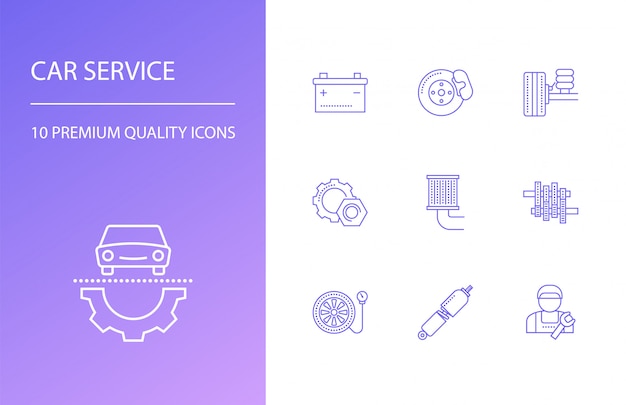 Car service line icons set