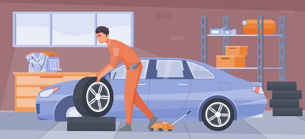 Car service maintenance illustration in flat design