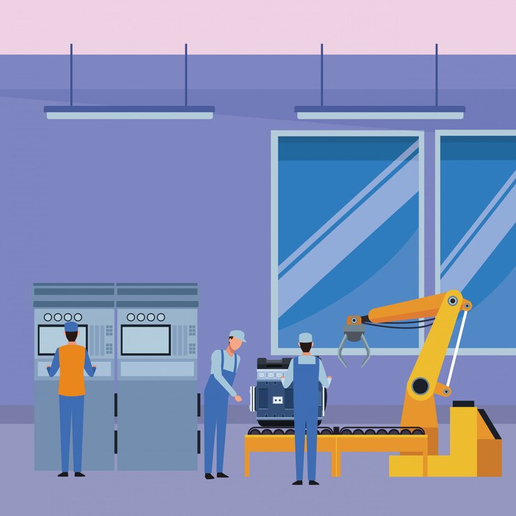 Vector car service manufacturing cartoon