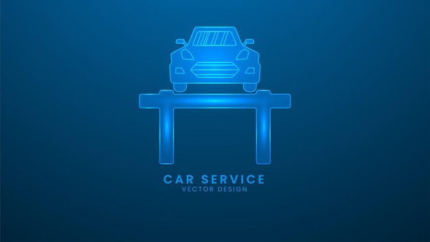 Car service and repair illustration with light effect and neon