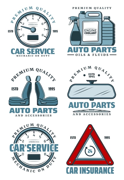 Car service station and auto parts store icons